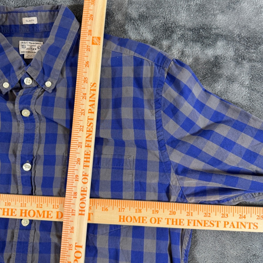 J.Crew Mens Shirt Large Button Up Slim Fit Blue Grey Buffalo Check Plaid Cotton - Picture 7 of 7